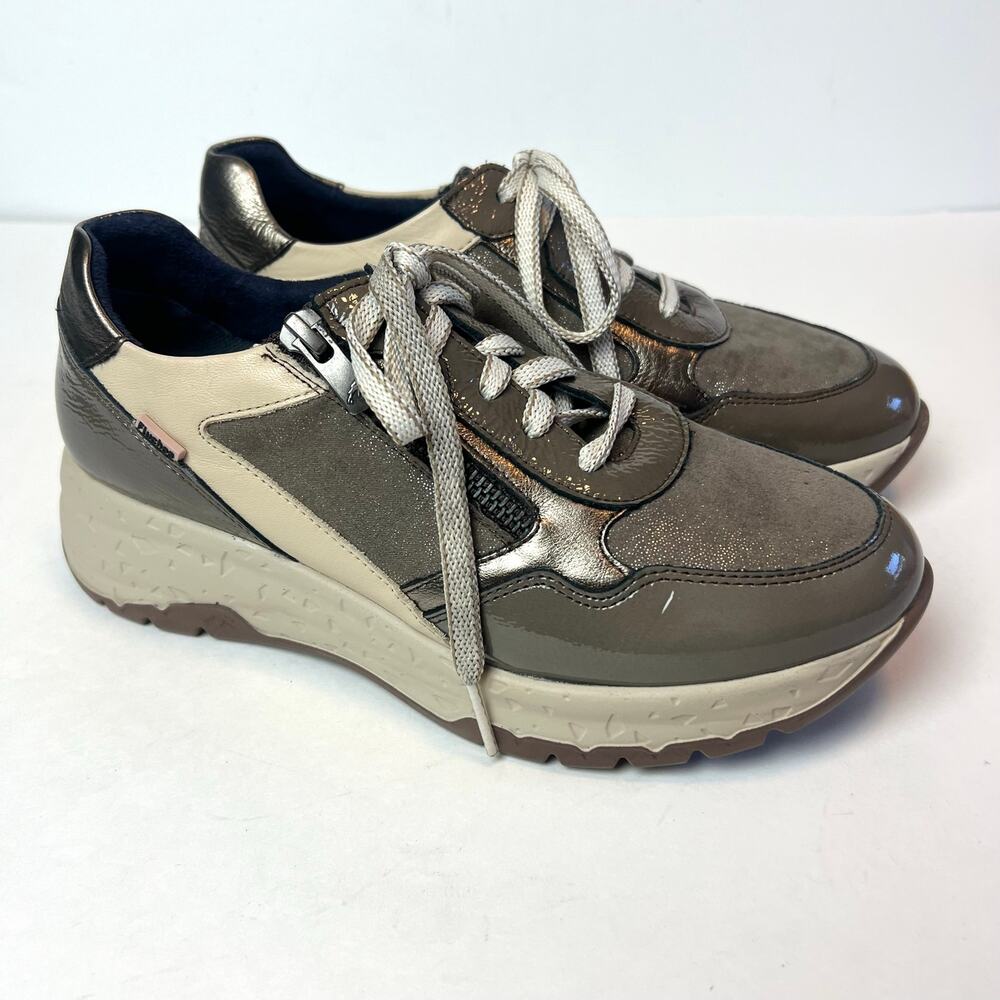 Fluchos Nexus F2308 Leather Sneakers Taupe Side Zipper Size 5.5-6
